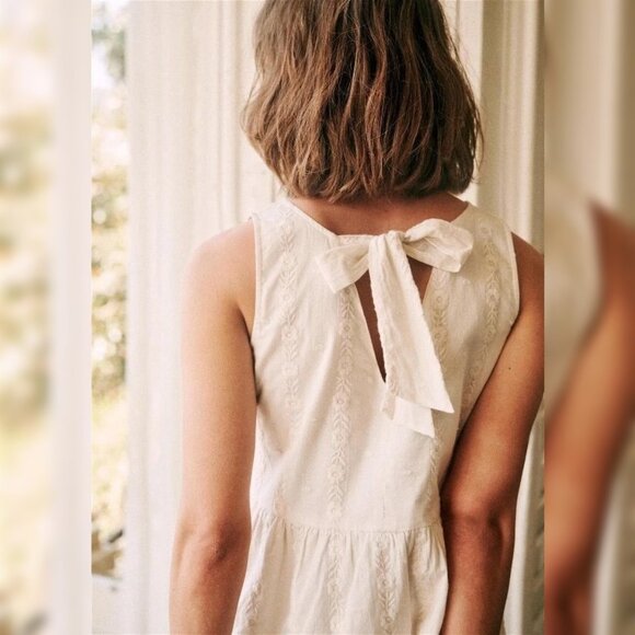 Sezane Robe Loulou Mini Dress L 42 Women's Floral Embroidered Ivory Cotton 42312 - Picture 2 of 4